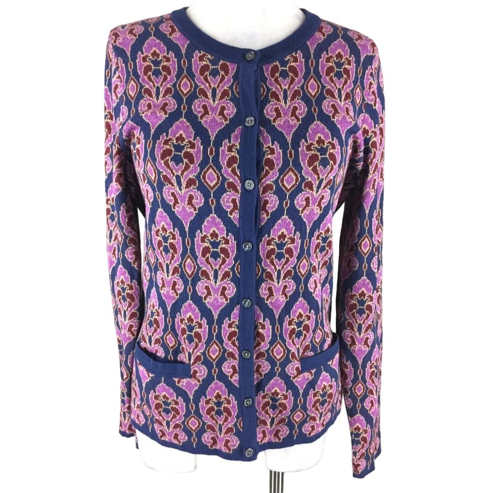 Lands' End S 6 8 Purple Blue Cardigan sweater Supmina cotton